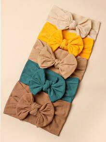 5 件裝糖果色嬰兒尼龍蝴蝶結裝飾髮帶 - 彩色 - 查看 2
