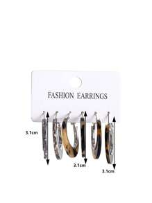 3對精美小型醋酸纖維樹脂圈豹紋耳環套裝 - 彩色 - 查看 4