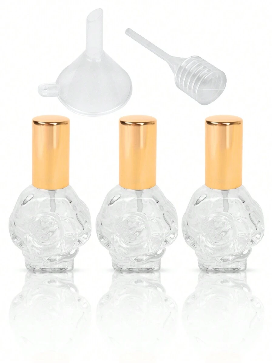 3 件 10 毫升玫瑰形狀玻璃香水瓶帶黑色蓋子,優雅耐用的化妝品和香水噴霧瓶 - 無色 - 查看 1