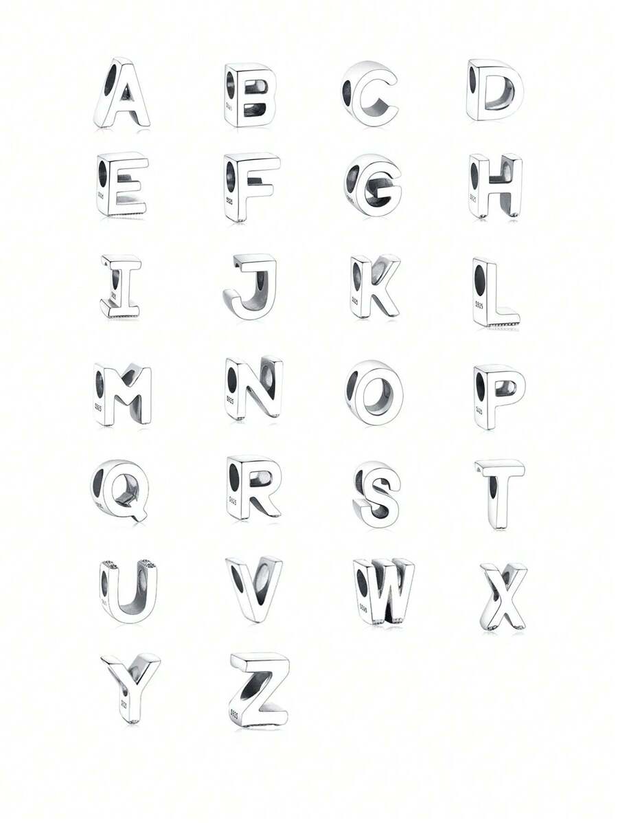 1入組簡單精緻方晶鋯石字母裝飾女式銀珠適合特殊場合禮物