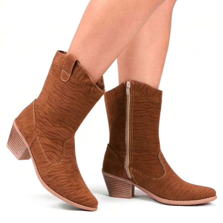 Women Mid-Calf Boots - 鏽棕色 - 查看 1