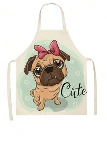 1件可愛狗狗印花麻布圍裙 - 紫色 - 查看 1