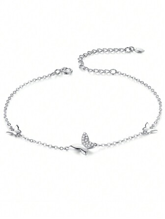 1pc S925 Sterling Silver Butterfly Zirconia Bracelet, Elegant Jewelry Accessory For Women, Spring/Summer, Gift For Mother/Girlfriend