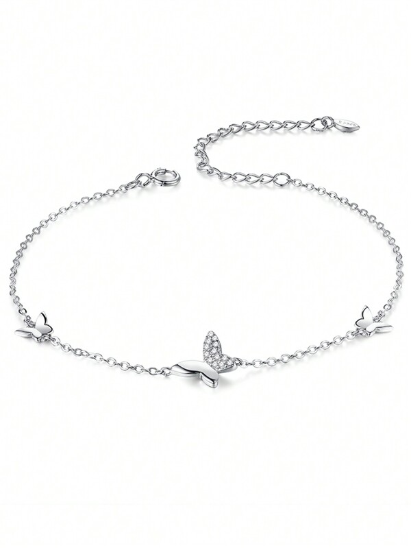 1pc S925 Sterling Silver Butterfly Zirconia Decor Bracelet, Elegant Jewelry Accessory For Women, Spring/Summer, Gift For Mother/Girlfriend