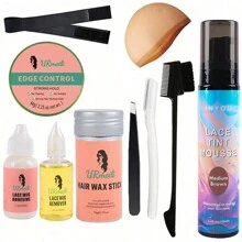 終極蕾絲假髮膠水成套工具:防水膠水,去除器,蠟棒,著色慕斯,邊控制,梳子,鑷子&修眉刀 - 棕色 - 查看 1