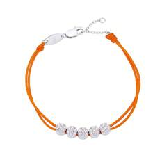 Moonmory 1條925純銀白晶石五移石頭橘色繩帶手鍊,女性聖誕禮物 0.8mm 厚度 18k 鍍金色