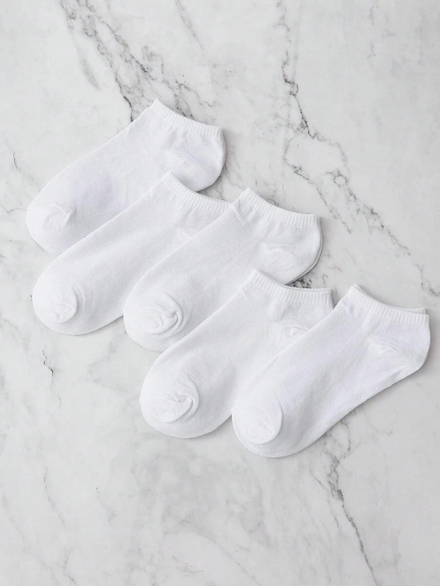 5pairs Women's Solid Color Ankle Socks - White - View 1