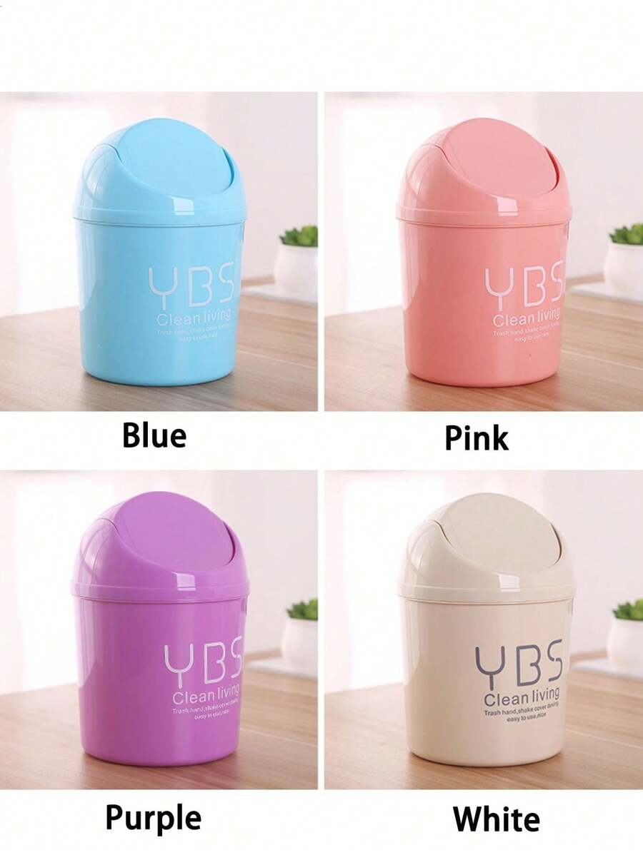 1pc Mini Desk Bin With Lid Plastic Desktop Organizer Small Trash Can
