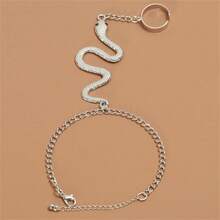 1 件獨特蛇形手指手鍊、手背鍊、環連接手鍊適合女士日常佩戴和女性禮物 - 金色 - 查看 7