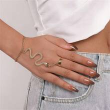 1 件獨特蛇形手指手鍊、手背鍊、環連接手鍊適合女士日常佩戴和女性禮物 - 金色 - 查看 4