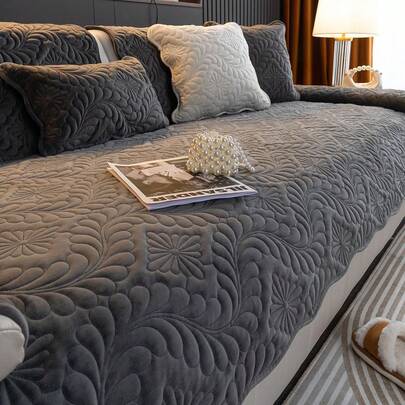 1 Vỏ gối sofa nhung thêu, Vỏ gối sofa họa tiết lá màu trơn, Chống trượt & Chống trầy xước, Phù hợp với mọi mùa, Dễ vệ sinh, Trang trí ngày lễ & nhà cửa, Phù hợp với ghế sofa 1/2/3/4 chỗ ngồi
