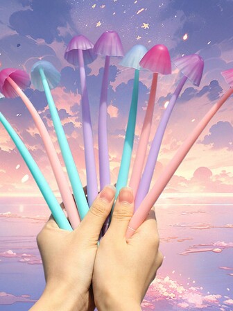 1 件裝蘑菇頭白花光感變色創意矽膠簽字筆文具學生禮物（顏色隨機）