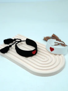 1pc Embroidered Heart Shaped Bohemian Handmade Braided Tassel Bracelet, Suitable For Couples As Gift - love - View 3