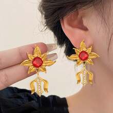 1 對復古宮廷風格向日葵形狀耳環,鑲嵌水鑽,打造優雅別緻的外觀 - 彩色 - 查看 1