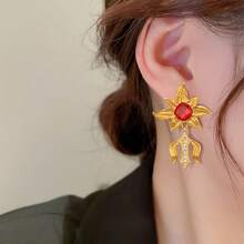 1 對復古宮廷風格向日葵形狀耳環,鑲嵌水鑽,打造優雅別緻的外觀 - 彩色 - 查看 4