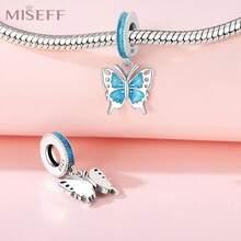MISEFF NEW 1pc 925 Sterling Silver Insect Butterfly Glitter Glue Butterfly Pendant Charms DIY Original Bracelet Necklace Jewelry Gift Women Gift - M1C0343 - View 3