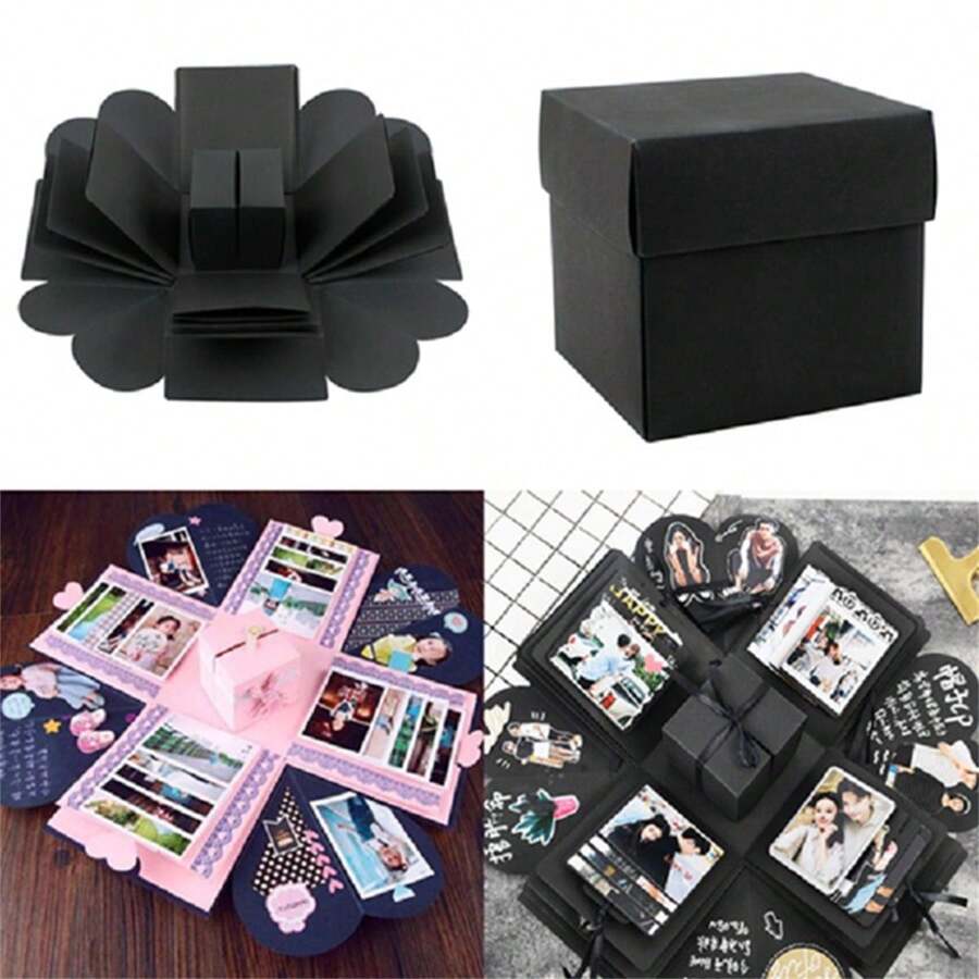 1 Pieza Cuadrado Caja Sorpresa Explosiva Bricolaje Álbum De Regalo Creativo Hecho A Mano Para Pareja - Negro - Ver 1