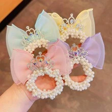 1 件女孩網狀皇冠和珍珠裝飾髮帶 - 彩色 - 查看 1