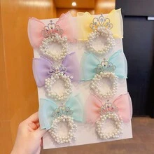 1 件女孩網狀皇冠和珍珠裝飾髮帶 - 彩色 - 查看 8