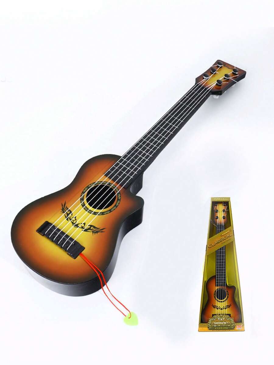 1pc Plastic Guitar Toy, Playable For Beginner, Imitation Musical Instrument, Educational Music Toy - Apricot - View 1