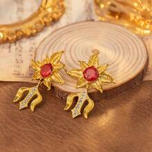 1 對復古宮廷風格向日葵形狀耳環,鑲嵌水鑽,打造優雅別緻的外觀 - 彩色 - 查看 2