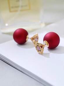 1pair Red Frosted Crystal Snowflake Stud Earrings For Women, High-End, Cute And Exquisite, Front-Back Style - Multicolor - View 7