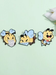 3Pcs Cute Bee Enamel Needle Customized Fun Chest Needle Bag Flip Neck Pin Cartoon Animal Emblem Jewelry Gift For Children And Friends - Multicolor - View 1