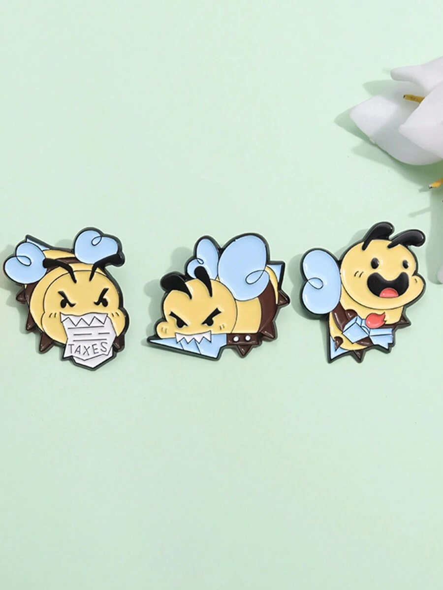 3Pcs Cute Bee Enamel Needle Customized Fun Chest Needle Bag Flip Neck Pin Cartoon Animal Emblem Jewelry Gift For Children And Friends - Multicolor - View 1