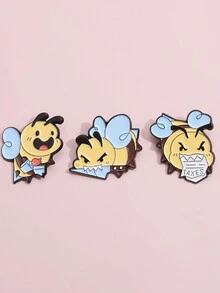 3Pcs Cute Bee Enamel Needle Customized Fun Chest Needle Bag Flip Neck Pin Cartoon Animal Emblem Jewelry Gift For Children And Friends - Multicolor - View 2