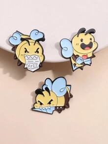 3Pcs Cute Bee Enamel Needle Customized Fun Chest Needle Bag Flip Neck Pin Cartoon Animal Emblem Jewelry Gift For Children And Friends - Multicolor - View 4