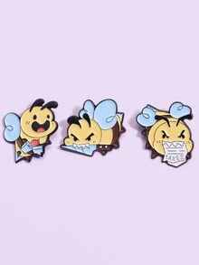3Pcs Cute Bee Enamel Needle Customized Fun Chest Needle Bag Flip Neck Pin Cartoon Animal Emblem Jewelry Gift For Children And Friends - Multicolor - View 3