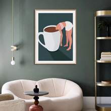 1入組畫布牆藝術，印花抽象女孩咖啡海報圖片，現代廚房用藝術畫，飾家裝飾畫（無框） - 彩色 - 查看 2