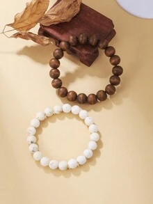 2入組波西米亞復古木珠和亞克力珠手鍊套裝 - 木 - 查看 1