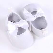 嬰幼兒蝴蝶結行走鞋，可愛的平底絨面瑪莉珍鞋，適用於派對和休閒穿著，春秋季節 - 白色 - 查看 5