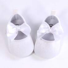嬰幼兒蝴蝶結行走鞋，可愛的平底絨面瑪莉珍鞋，適用於派對和休閒穿著，春秋季節 - 白色 - 查看 3