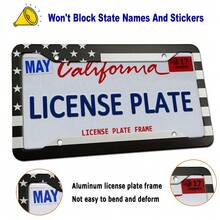 2 件美国国旗牌照框 - 美国爱国黑白汽车标签盖带螺丝帽紧固件，4 孔重型细线铝支架 - 黑與白 - 查看 2