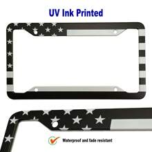 2 件美国国旗牌照框 - 美国爱国黑白汽车标签盖带螺丝帽紧固件，4 孔重型细线铝支架 - 黑與白 - 查看 5