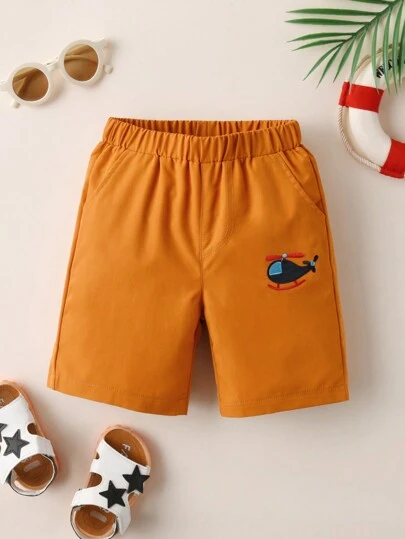 Shorts Casual Tissés Pour Garçons Avec Avion Brodé