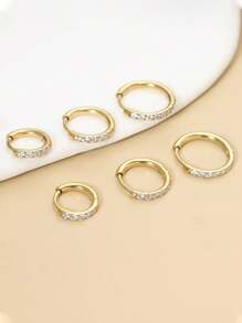 7對時尚金色不鏽鋼耳針套裝,適合男女日常佩戴,敏感耳針,平背耳針,經典金色耳環,無過敏手術不鏽鋼立體方形鋯石耳針,耳針,軟骨螺旋耳針 - 金色 - 查看 14