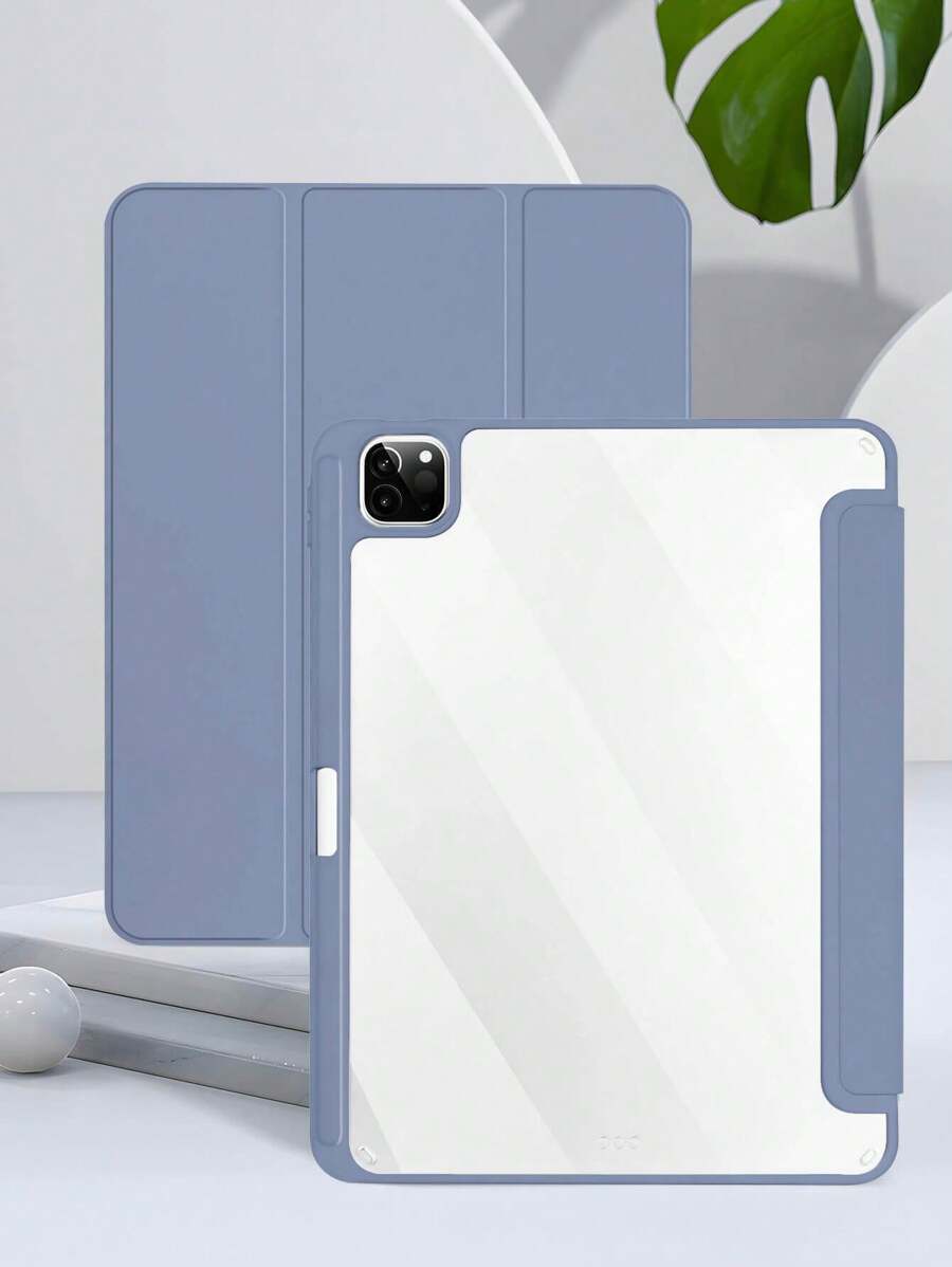 1pc Acrylic Skin-Touch Fabric Anti-Bending Back Cover Tablet Protective Case, Compatible With Ipad Mini 6/Air/Air2/10.2/10.5/10.9/11/12.9/10th - Dusty Purple - View 1