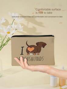 1入可愛狗狗設計化妝包女士用,手提袋式,時尚經典,附有收納袋 - 彩色 - 查看 8