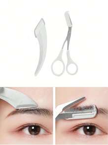 1 Miếng Thép không gỉ Máy tỉa lông mày , Không giới tính Tẩy lông Công cụ làm đẹp Đối với Đúng mẫu Và Trang điểm - Kéo tỉa lông mày màu trắng + dao rựa trắng - Xem 2