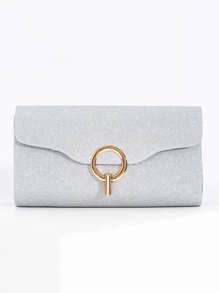 女士派對優雅鎖裝飾晚宴包手拿包鏈條單肩包禮服包水鑽耳環項鍊手鍊套裝 - 銀色 - 查看 5