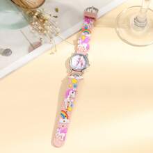 兒童手錶,可愛獨角獸圖案石英手錶,彩虹色運動錶帶,適合男孩和女孩 - 粉色 - 查看 4