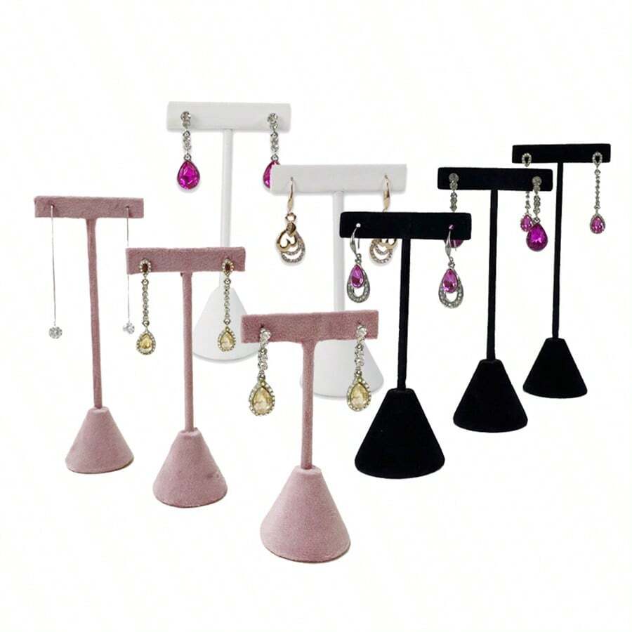 2 件/批時尚黑色天鵝絨珠寶展示架粉紅色 T 型耳環架耳環收納架展覽展示架 - T形耳環架 - 查看 1