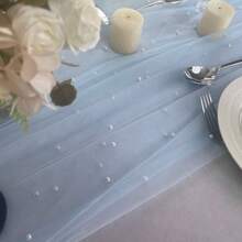 1入浪漫珍珠蕾絲桌布,婚禮拱門裝飾,新娘禮物,提供刺繡,透明防皺白色桌布 - 藍色 - 查看 6