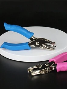 1 件手持式金屬文具圓孔 6 毫米打孔鉗紙張打孔機盒裝單孔打孔器 - 藍色 - 查看 3