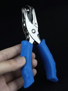 1 件手持式金屬文具圓孔 6 毫米打孔鉗紙張打孔機盒裝單孔打孔器 - 藍色 - 查看 4
