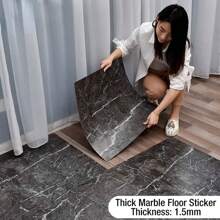 1pc Simulated Thick Marble Tile Floor Sticker, PVC, Waterproof, Self-Adhesive, For Living Room Toilet Kitchen Home Floor Decor - Black - View 3