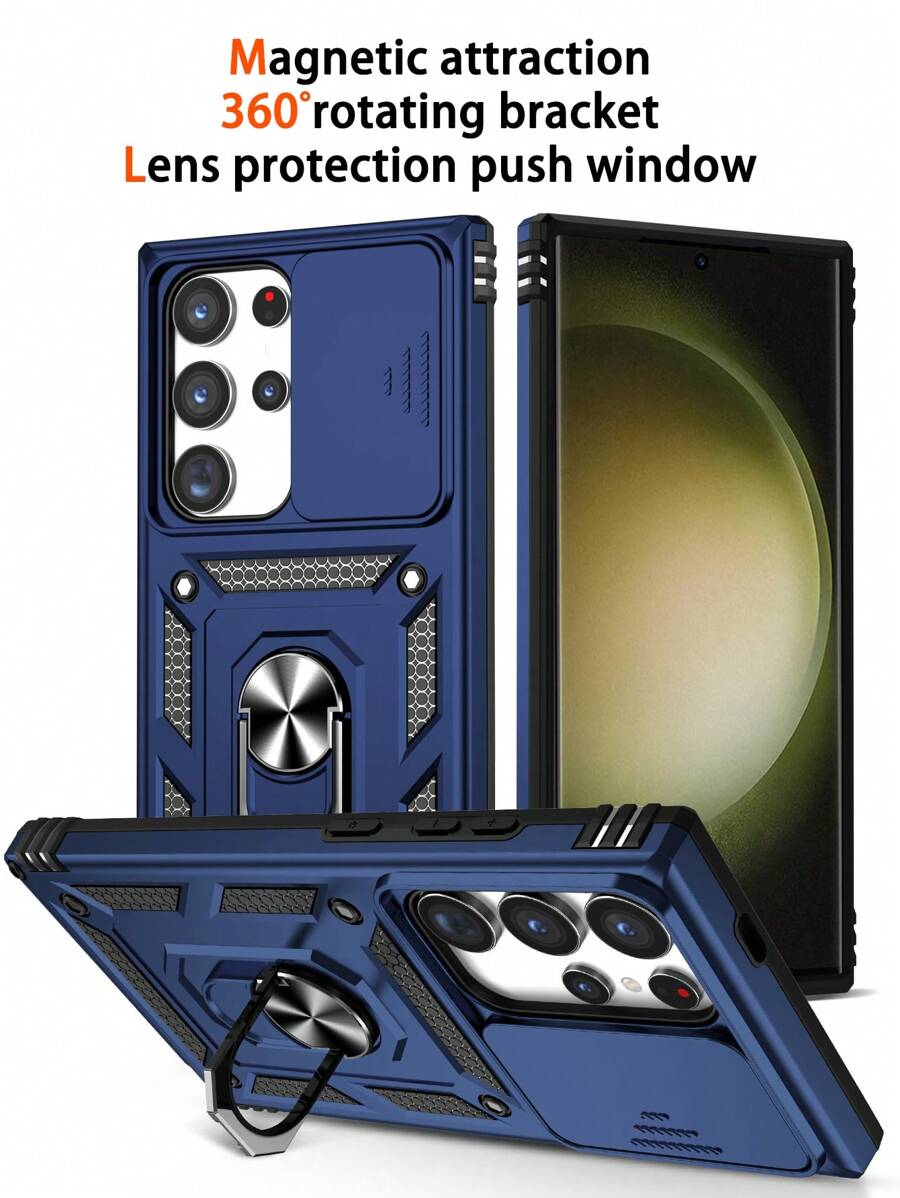 新品军用级防震手机壳带磁环支架系列，高品质工艺，兼容 Apple 11/12/13/14/15 Pro Max、三星、OPPO、Vivo、Redmi Note 11/12 Pro - 藍色 - 查看 1